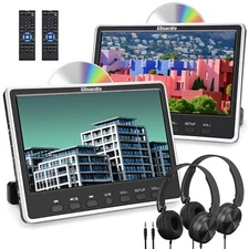 2 x 12" Dual Screen Car Headrest Monitor TV DVD Media Player With Headset USB SD