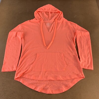 SO Juniors Size XL Bright Orange Lightweight V Neck Hi Low Hem Pullover Hoodie