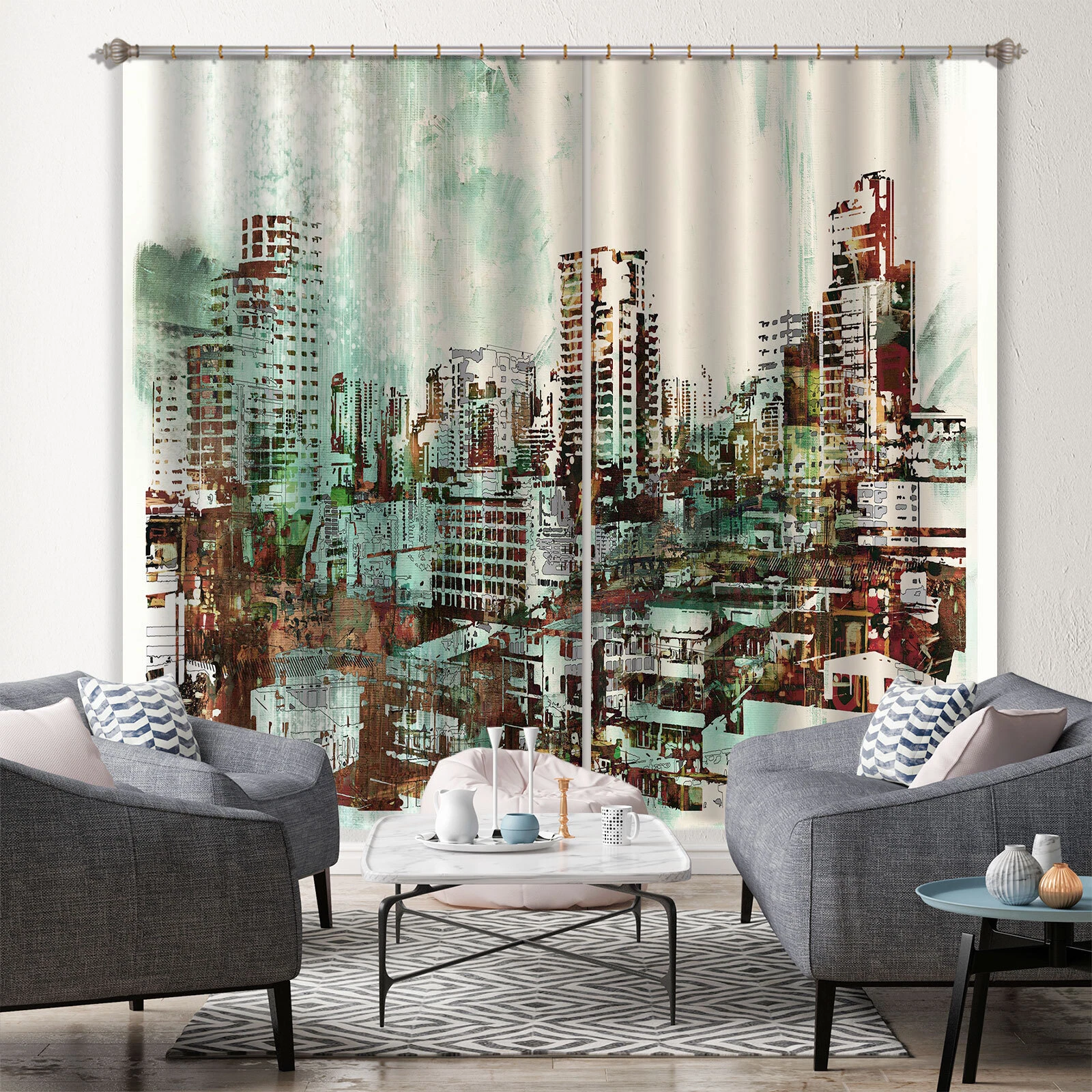 3D Painted City Buildings ZHUB030 Photo Curtain Window Blockout Fabric Amy 2023