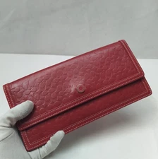 Coach Red Leather C Embossed Credit Card Bifold Envelope Long Wallet