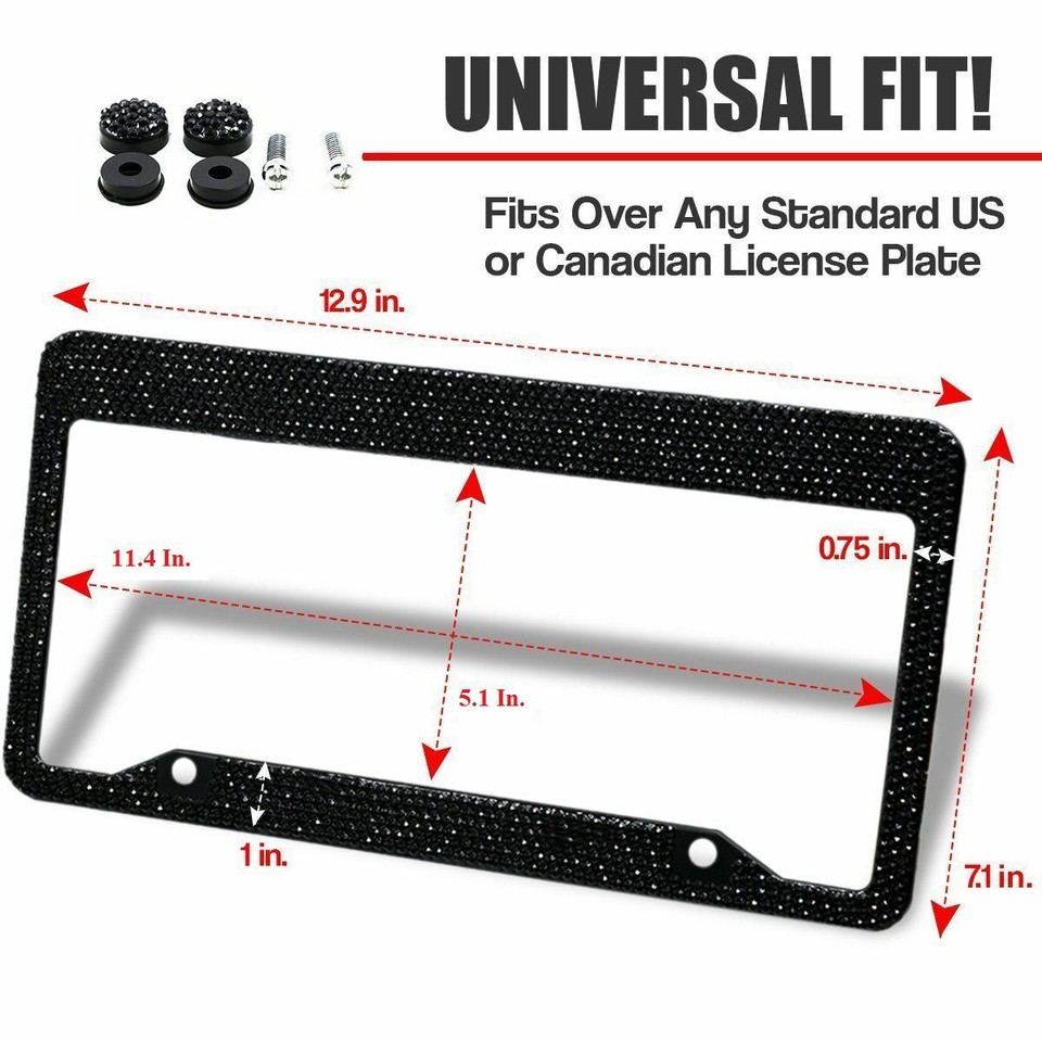 2 Black Metal Diamond Bling Glitter License Plate Frame Cover Crystal RhineStone - Foto 8
