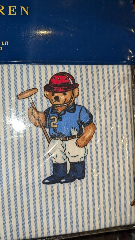Nuevo con etiquetas Nuevo Juego de sábanas Polo RL versión 2024 para hombre Polo Bear en azul Oxford a rayas Foto 2 de 4