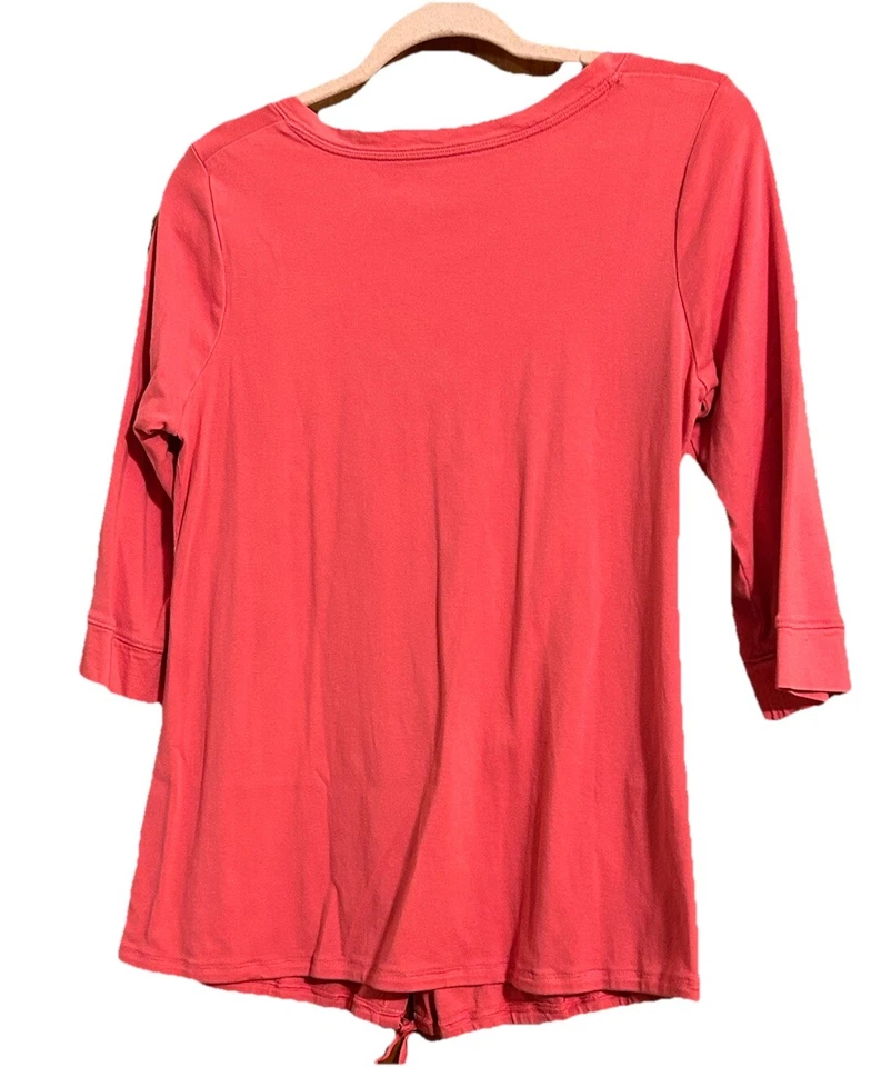 VS Tee Shop Mujer Grande Rosa Manga 3/4 Henley Túnica Algodón Camisa Foto 2 de 4