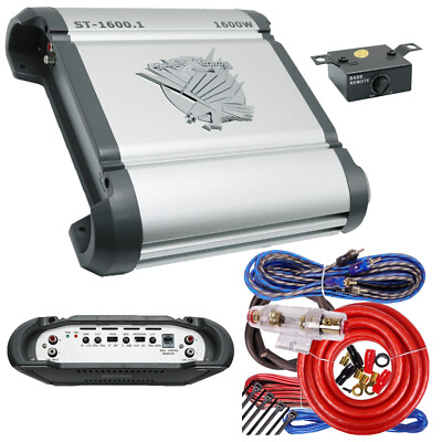 Soundxtreme ST-1600.1ZG 1600 Watt Monoblock Car Audio Amp w/ Bass Knob + Amp Kit