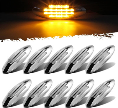 10Pcs 6-3/5 Inch Flatline Oval Amber 24LED Side Marker Clearance Lights with Bul