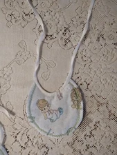 Handmade Vintage Precious Moments Fabric Washable Drool Bib Baby Kids Blue Gingh