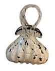 Glass Purse Vase Tortoise/Murano Style White w Black SpotsSwirls 7"Tall No Flaws