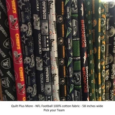 NFL Football 100% Cotton Fabric 58 inches wide - PICK TEAM - By The 1/4 Yard