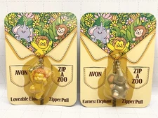 Vintage Avon Zip A Zoo Lion & Elephant Zipper Pull Charm 1983 New In Package