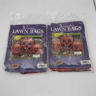 Vintage Fun World Yard Scenes Pumpkin Lawn Bags with Ties United States 6 total