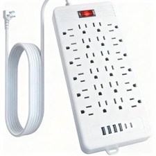 30-in-1 Power Strip with Overload Protection, 24 AC Outlets, 4 USB Ports, 2 Type