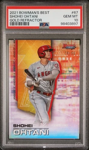 2021 Bowman's Best Shohei Ohtani #67 Gold Refractor /50 SP PSA 10