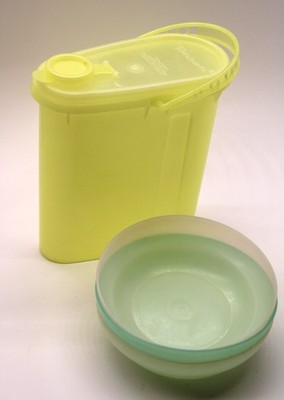 Vtg Tupperware Yellow Juice Container w/Lid (567-2) 3 Pastel Bowls (155-11)
