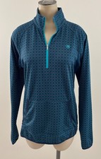 ARIAT TEK Womens Medium Teal Navy Print 1/4 Zip Cold Series Long Sleeve Pullover