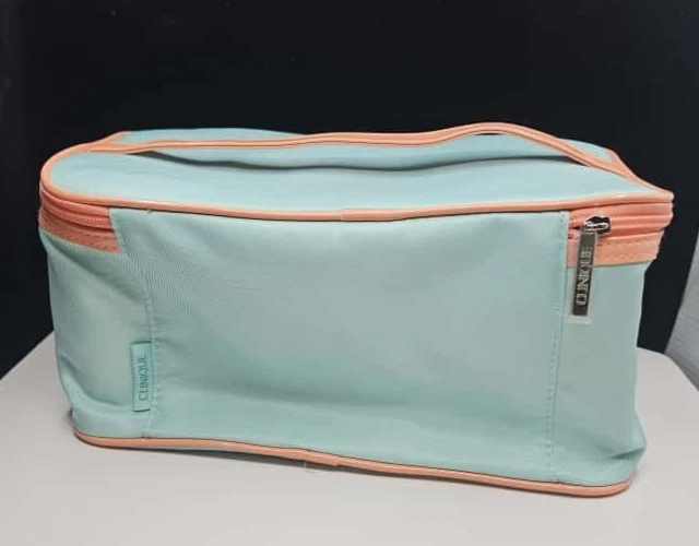 Bolsa de viaje cosmética Clinique verde y naranja estuche de tren nuevo Foto 3 de 4