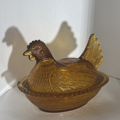 Hen on Nest Indiana Glass Golden Amber Covered Candy Dish 7  Review Description