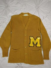 Vintage Imperial Wool Varsity Letterman Cardigan Maize Blue Block Letter M
