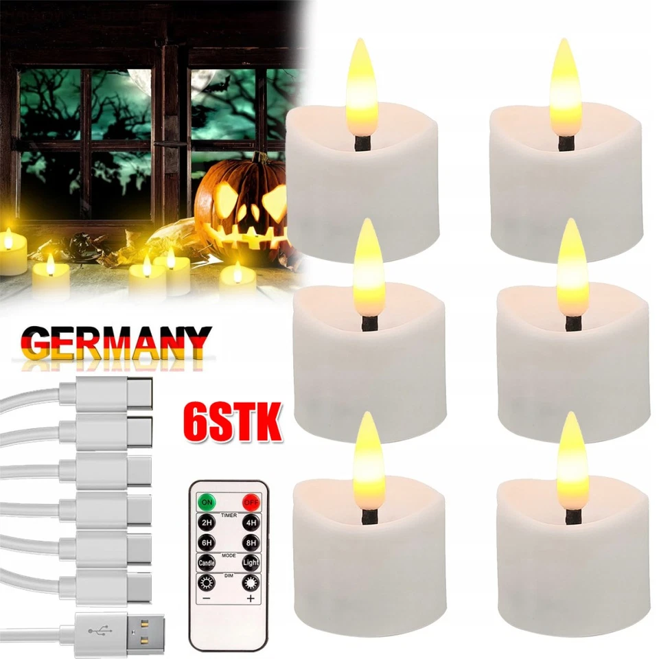 6Stück Wiederaufladbar Flacker LED Kerzen Teelichter Fernbedienung Dimmbar Timer - Bild 2 von 4