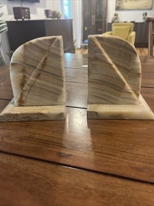 Carved Natural Stone Bookends Mid Century Modern