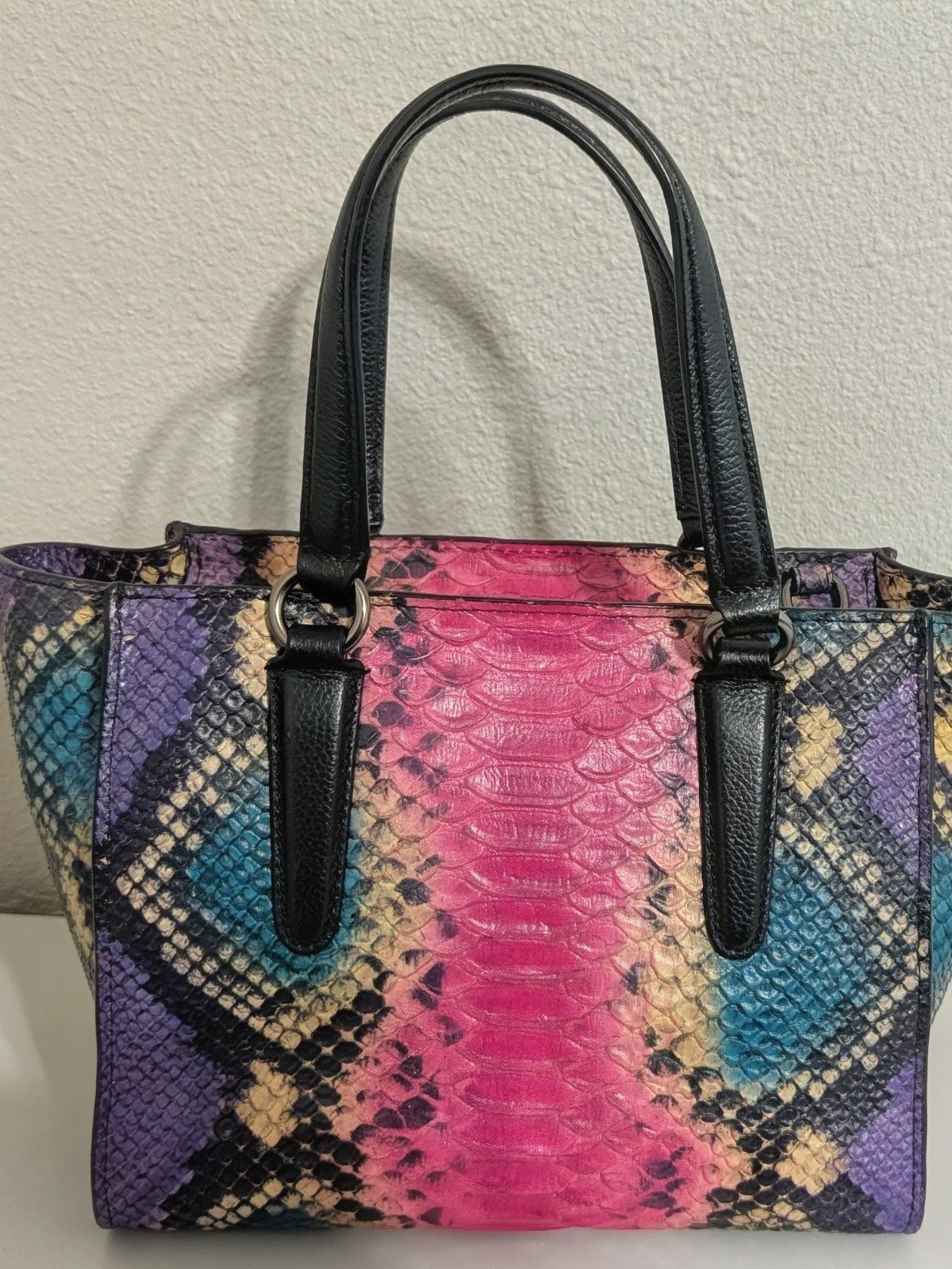 Coach Pink Python Snake Print Satchel Double Hand… - image 2