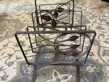 Vintage Metal Patina Magazine Rack or Records Rack Heavy
