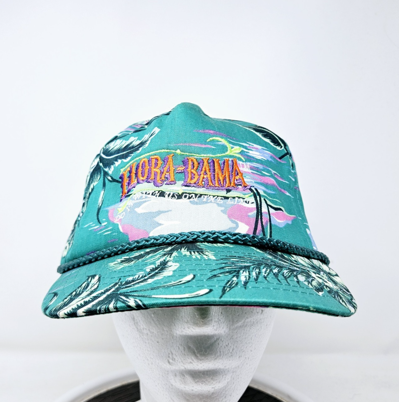 Vintage Flora-Bama All Over Print 80s 90s Floral Trucker Snapback Hat