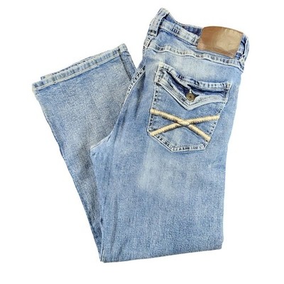 Axel Slim Boot Light Wash Blue Mens 36x30 Denim Jeans Embroidered Flap Pocket