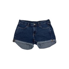 Mid Rise Dark Blue Jean Shorts Size 6 Cuffed Denim H M 100 Cotton Roll Cuff Hem