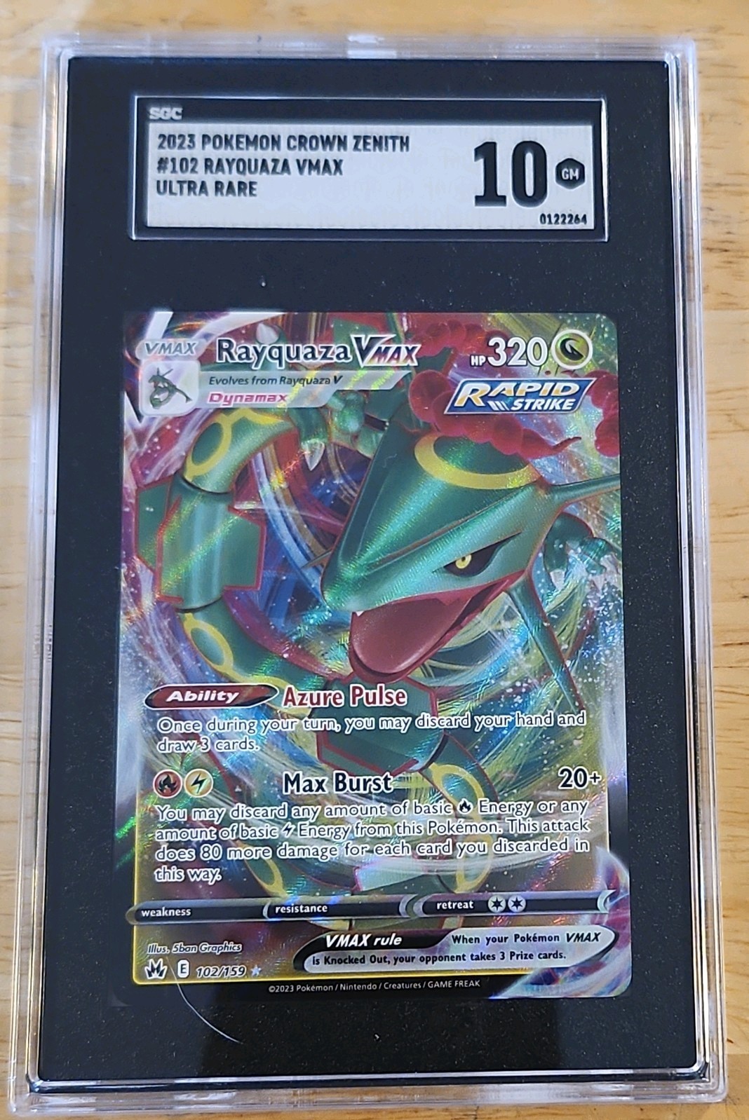 2023 Pokemon SWSH Crown Zenith Rayquaza VMAX #102/159 SGC GEM MINT 10