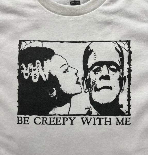 Be Creepy horror movie goth vintage punk retro white Size Large unisex T-shirt