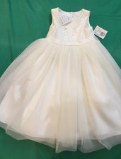 David's Bridal Flower Girl Ivory Sleeveless Dress Lace Bodice Size 4 New W/T