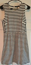 Madewell Fit & Flare Black & White Stripe Sleeveless Dress Sz M summer Party