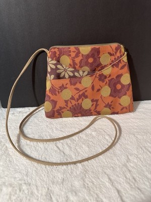 Maruca Handmade Crossbody Bag Zip Tapestry Purse Floral Orange Purple Yellow