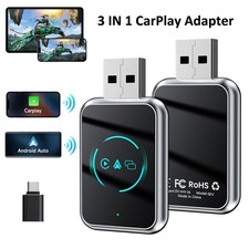 3 IN 1 Wired to Wireless CarPlay Adapter for Apple iPhone Android Auto  AirPlay