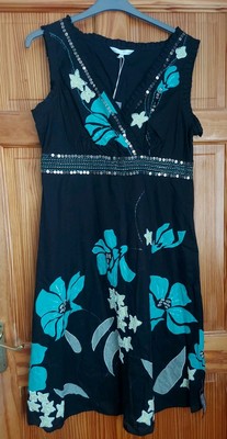 JOHN ROCHA BLACK APPLIQUE DRESS SIZE 16