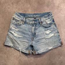 American Eagle Relaxed Short Light Wash Distressed Denim Cutoff Shorts Size 00