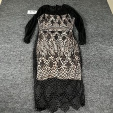 Bisou Bisou Sheath Dress Womens Small Black Beige Lace Floral Round Neck Formal