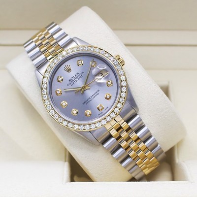 Rolex Datejust 36mm Custom 1.5ct VS Dia Bezel/Marker Silver Dial T/T Jubilee