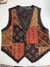 VTG Brown Suede Leather Embroidered patchwork Vest Sz PM Boho Gypsy Rodeo