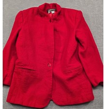Casablanca Vintage Red Pure Wool Funnel Neck Single Button Blazer Jacket Size 12