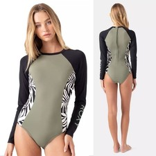 Roxy Surfer Paradise Surf One Piece Swimsuit Rashguard Size S Long Sleeve NEW