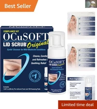 Instant Foaming Eyelid Cleanser & Lint-Free Wipes - 100 Pad Kit for Eye Health