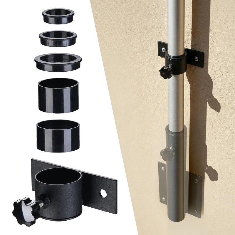 Yescom Vertical Wall Mount Flagpole Brackets Deck Side Flag Pole Holder Black