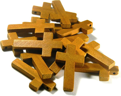 15 Big Natural Brown Wood Colored Wooden Cross Bead Pendants with 2.5Mm Top Hole