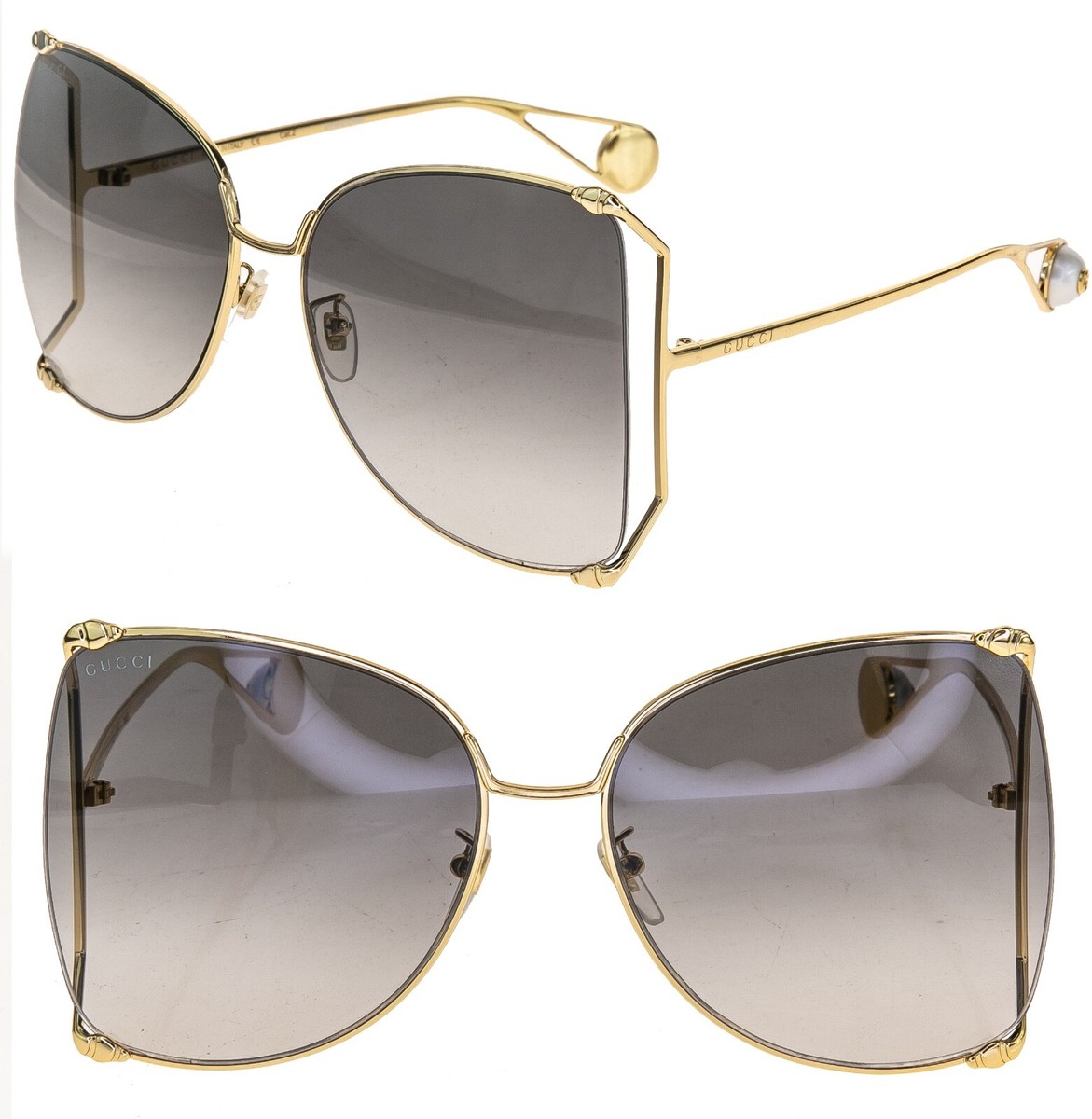 GUCCI 0252 Gold Gray Style Oversized Metal Fashion Pearl GUCCI 0252 Gold Gray Style Oversized Metal Fashion Pearl