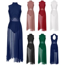 Women Lyrical Dance Dress Rhinestone Leotard Dress Modern Contemporary Costume