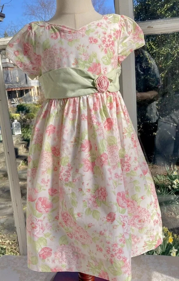 Heavenly! Girls Sz 4T Special Occasion Dress Pink Roses Bow - Image 2 of 4