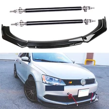 Gloss Black Front Bumper Lip Splitter Spoiler Kit + Strut Rods For Volkswagen Je