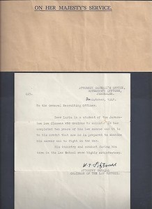 Details Sur Palestine 1941 Lettre De Recommandation Pour Zeev Luria Law Etudiant A Abandon