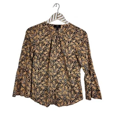 J. CREW x Drake's London Top Womens 0 Giraffe Print Bell Sleeve Keyhole Neck